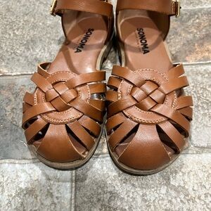 Sonoma Brown Woven Leather Sandals with Ankle Strap